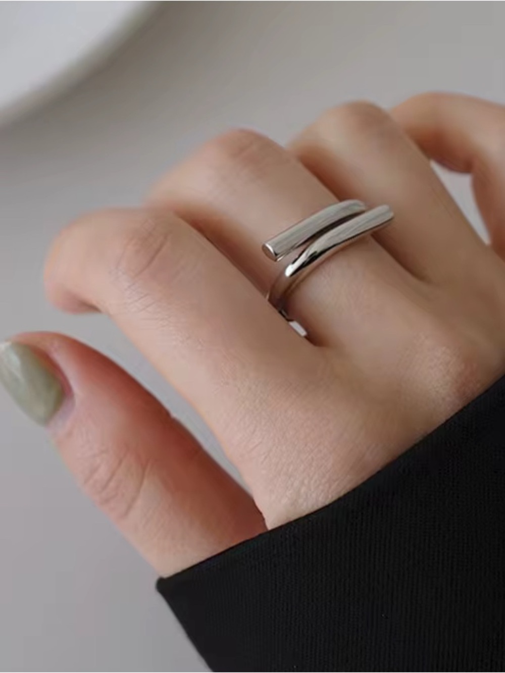 925 Sterling Silver Minimalist Double Bar Silver Ring - Women Jewelry